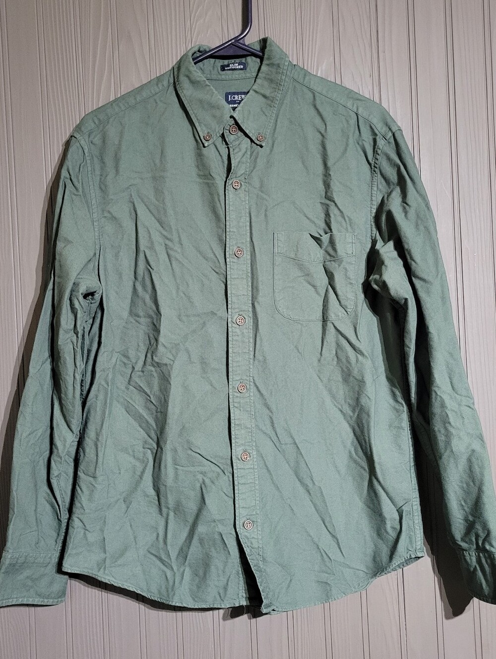 J. Crew Long Sleeve Button Down Shirt Slim Untucked Cotton Green Men's Medium